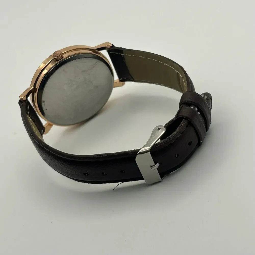 Yazole Roman Numeral Brown Leather Watch Working New Battery